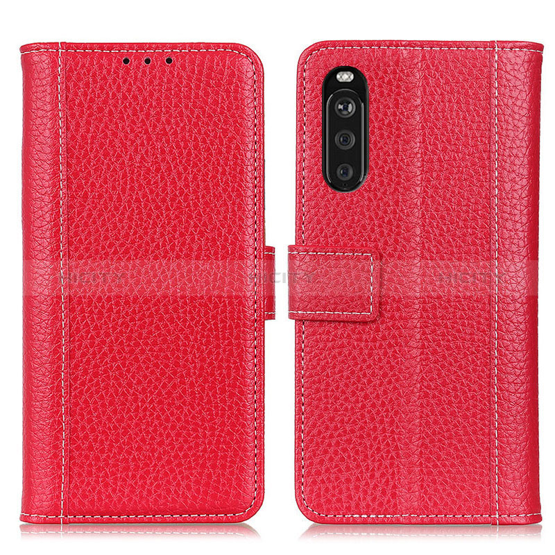 Custodia Portafoglio In Pelle Cover con Supporto M14L per Sony Xperia 10 III SO-52B Rosso