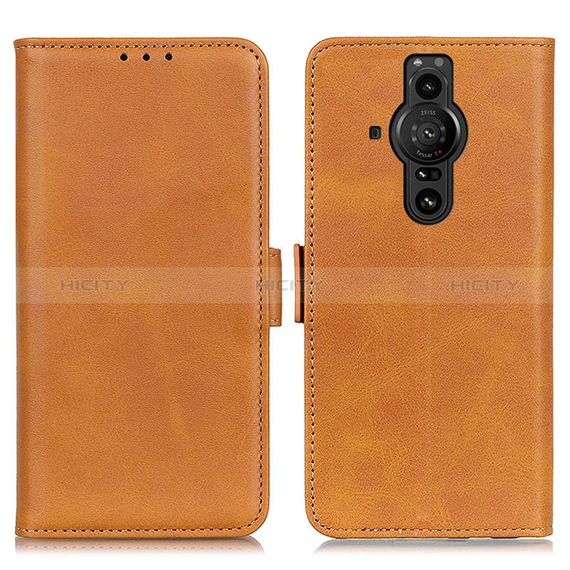 Custodia Portafoglio In Pelle Cover con Supporto M15L per Sony Xperia PRO-I Marrone Chiaro