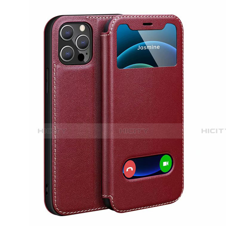 Custodia Portafoglio In Pelle Cover con Supporto N01 per Apple iPhone 12 Pro Rosso