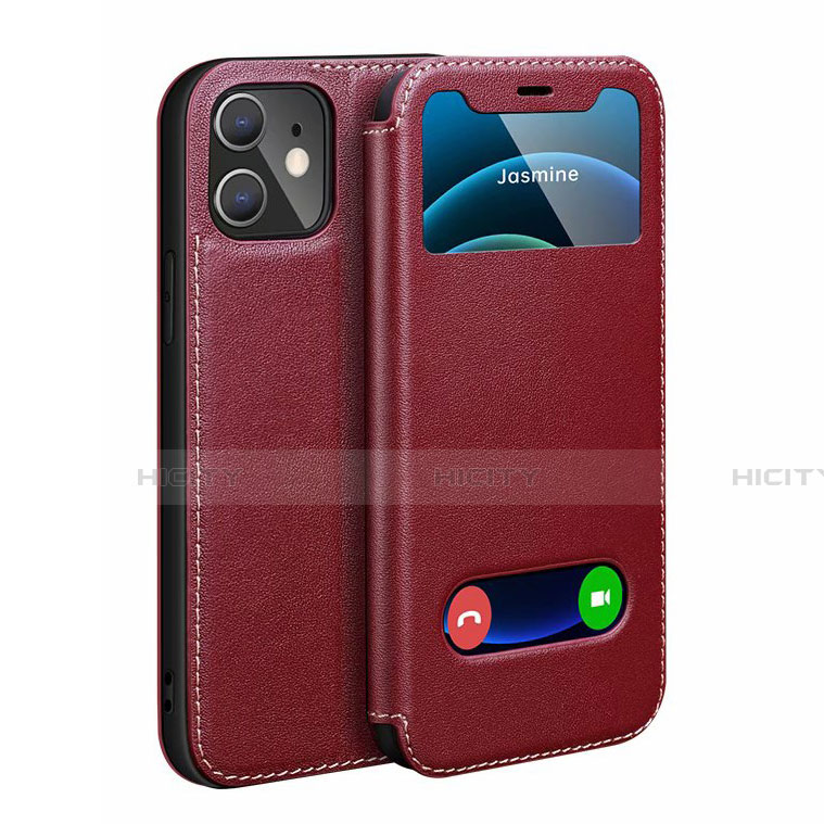 Custodia Portafoglio In Pelle Cover con Supporto N01 per Apple iPhone 12 Rosso