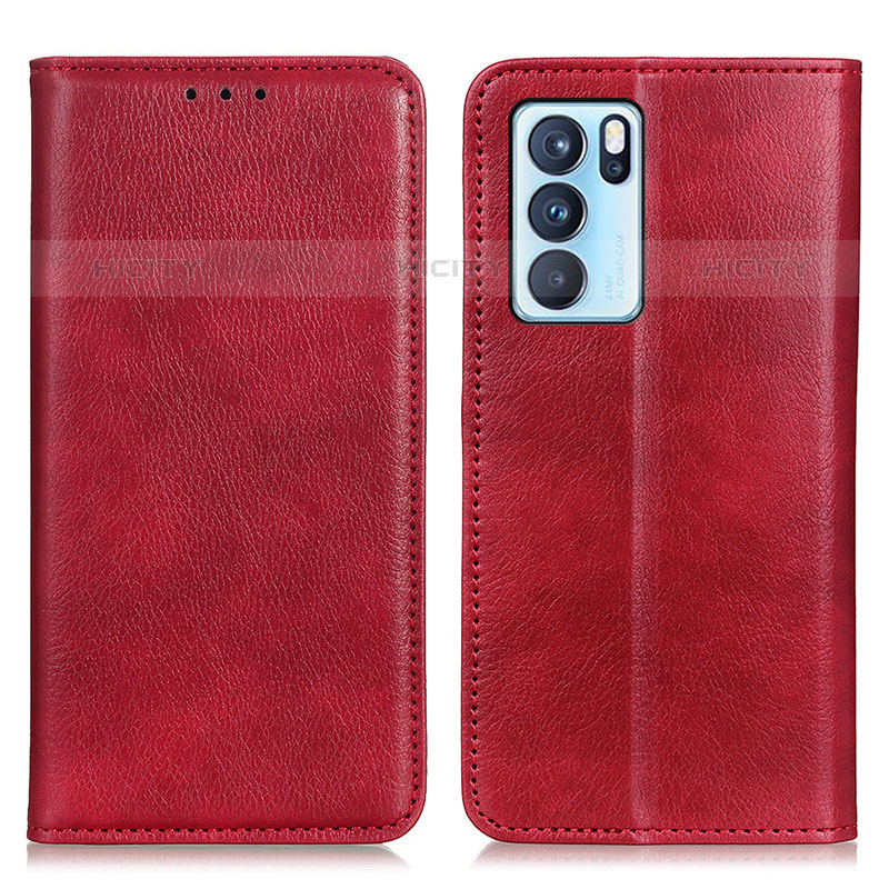 Custodia Portafoglio In Pelle Cover con Supporto N01P per Oppo Reno6 Pro 5G India Rosso