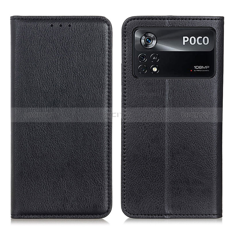 Custodia Portafoglio In Pelle Cover con Supporto N01P per Xiaomi Poco X4 Pro 5G Nero