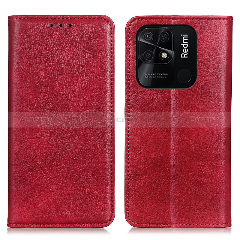 Custodia Portafoglio In Pelle Cover con Supporto N01P per Xiaomi Redmi 10 India Rosso