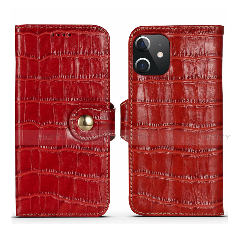 Custodia Portafoglio In Pelle Cover con Supporto N02 per Apple iPhone 12 Rosso