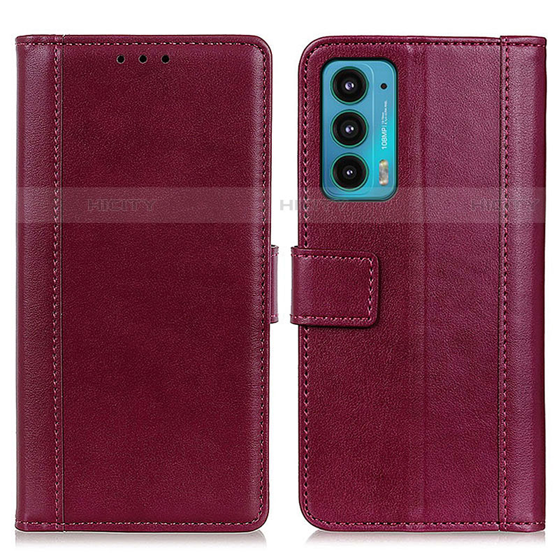 Custodia Portafoglio In Pelle Cover con Supporto N02P per Motorola Moto Edge 20 5G Rosso