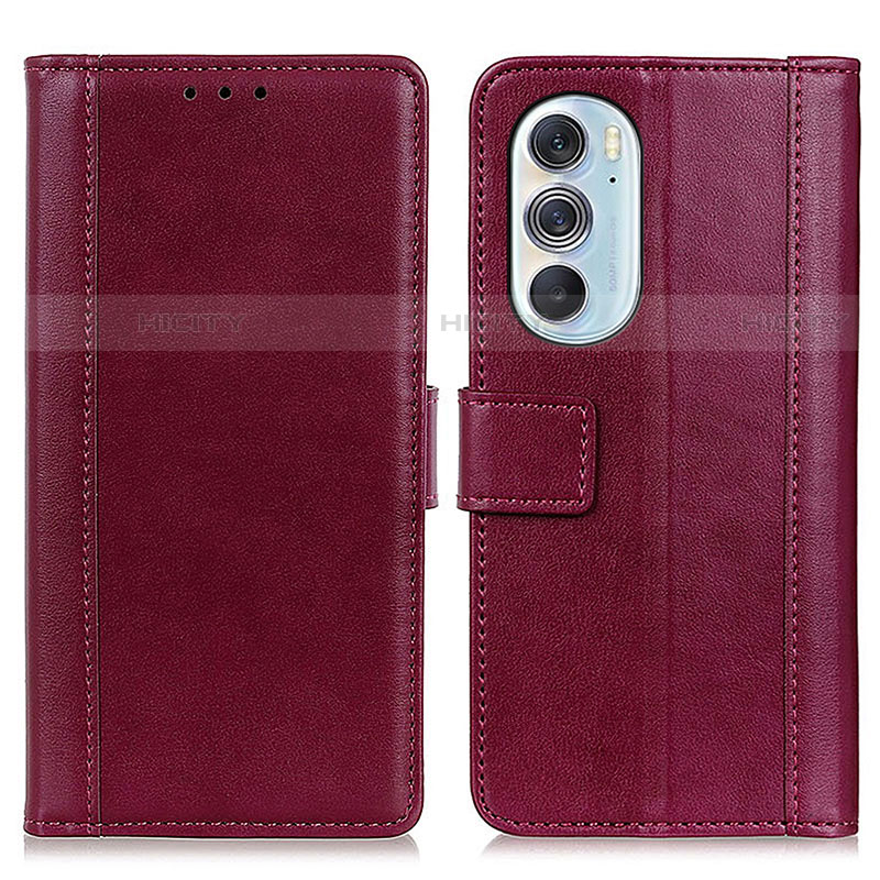 Custodia Portafoglio In Pelle Cover con Supporto N02P per Motorola Moto Edge Plus (2022) 5G Rosso