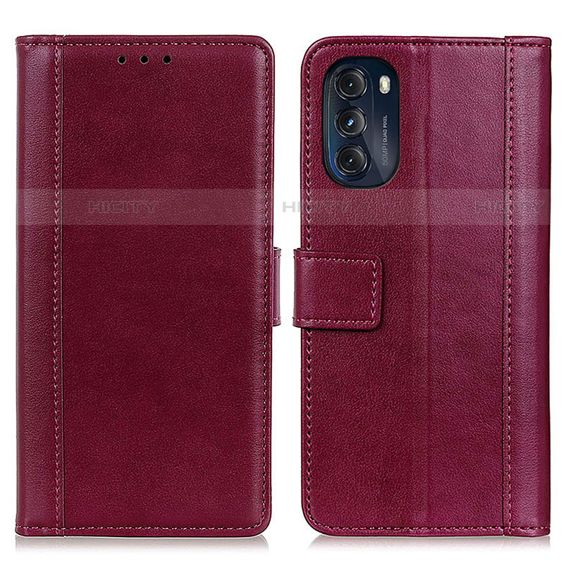 Custodia Portafoglio In Pelle Cover con Supporto N02P per Motorola Moto G 5G (2022) Rosso