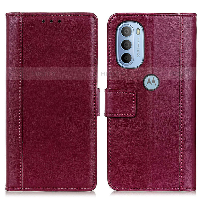 Custodia Portafoglio In Pelle Cover con Supporto N02P per Motorola Moto G31 Rosso