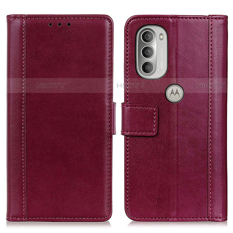 Custodia Portafoglio In Pelle Cover con Supporto N02P per Motorola Moto G51 5G Rosso