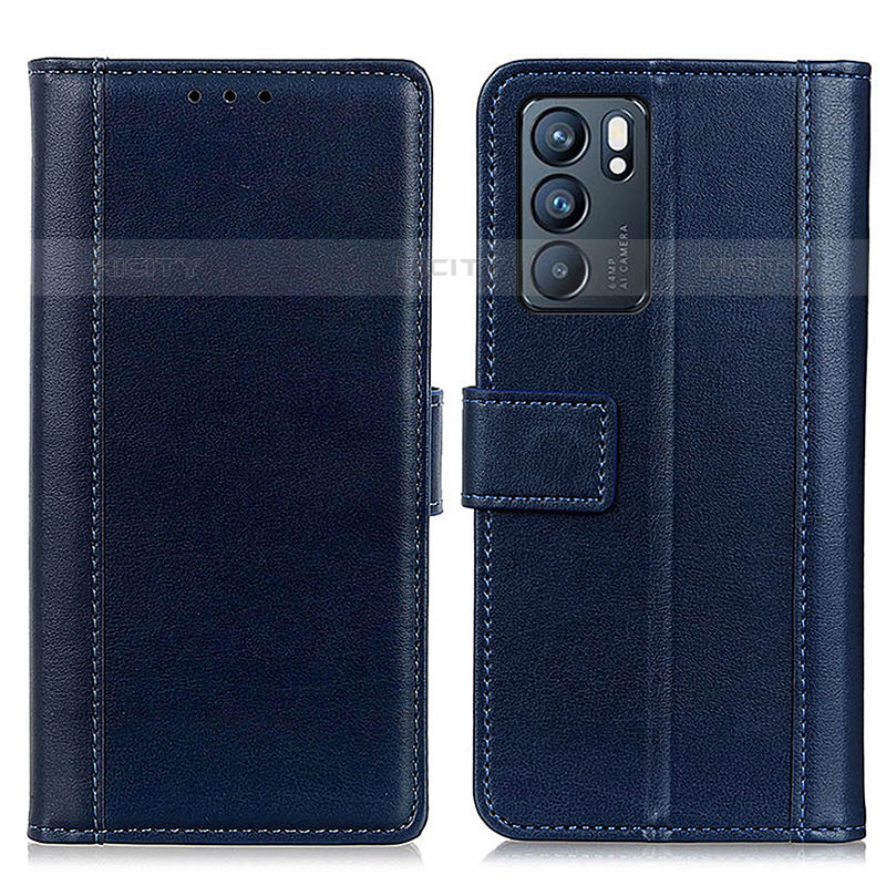 Custodia Portafoglio In Pelle Cover con Supporto N02P per Oppo Reno6 5G Blu