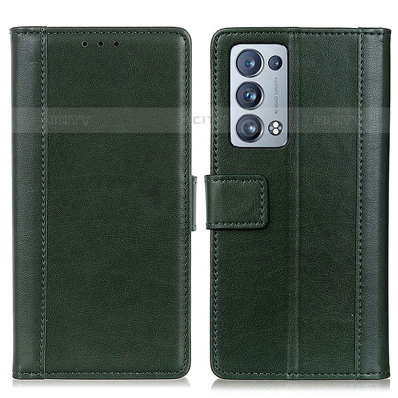 Custodia Portafoglio In Pelle Cover con Supporto N02P per Oppo Reno6 Pro 5G Verde