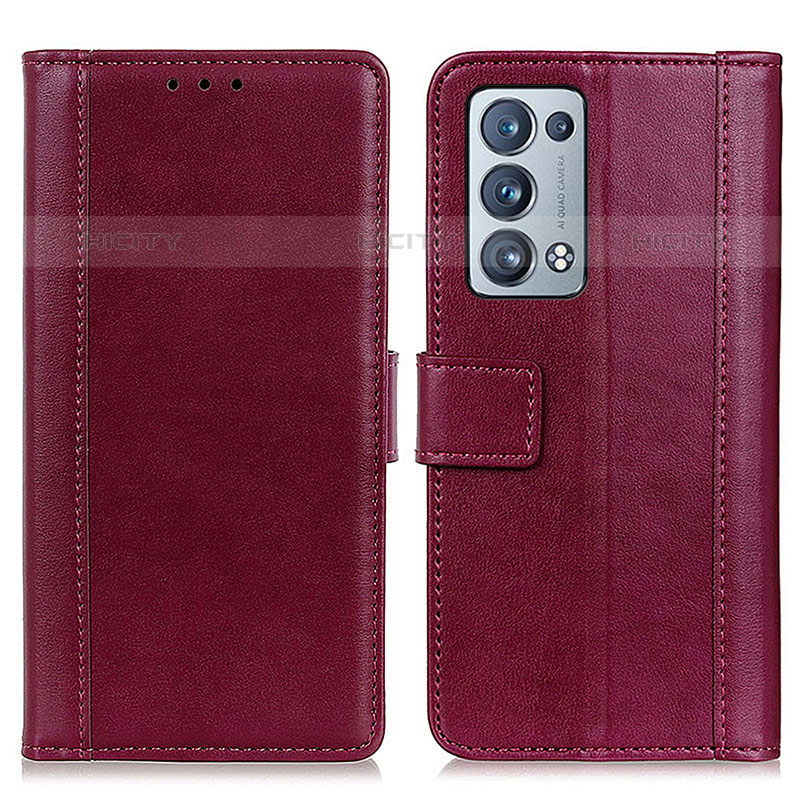 Custodia Portafoglio In Pelle Cover con Supporto N02P per Oppo Reno6 Pro+ Plus 5G Rosso