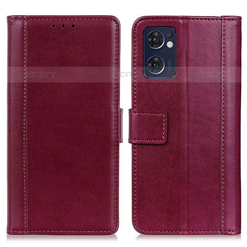 Custodia Portafoglio In Pelle Cover con Supporto N02P per Oppo Reno7 5G Rosso