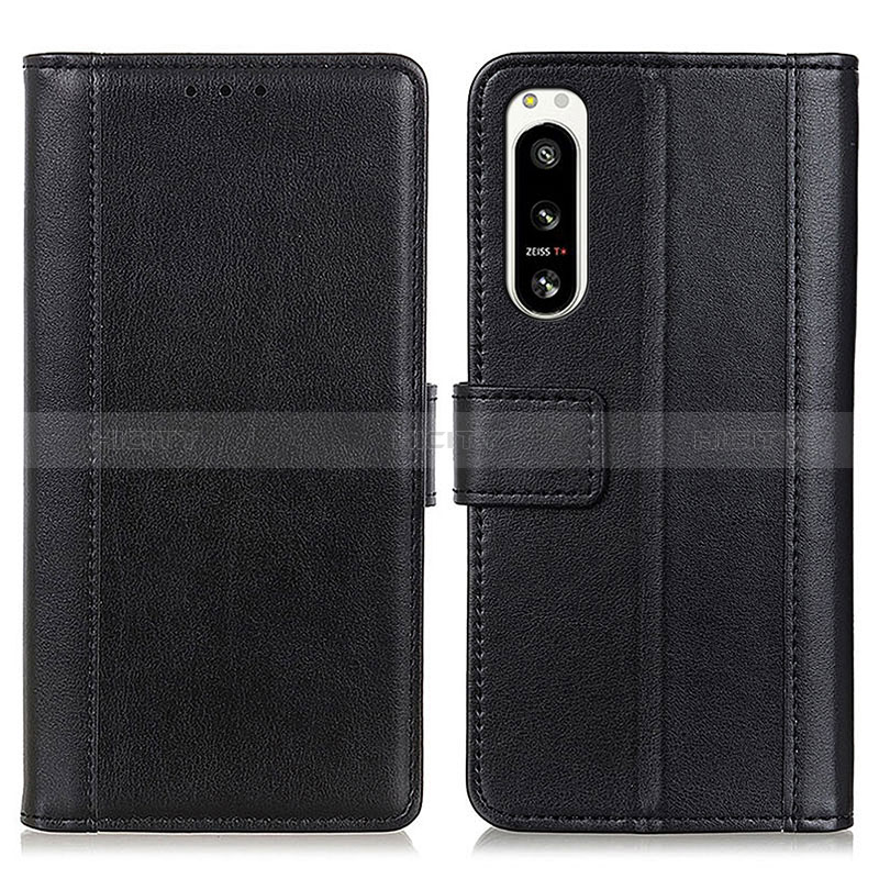 Custodia Portafoglio In Pelle Cover con Supporto N02P per Sony Xperia 5 IV Nero