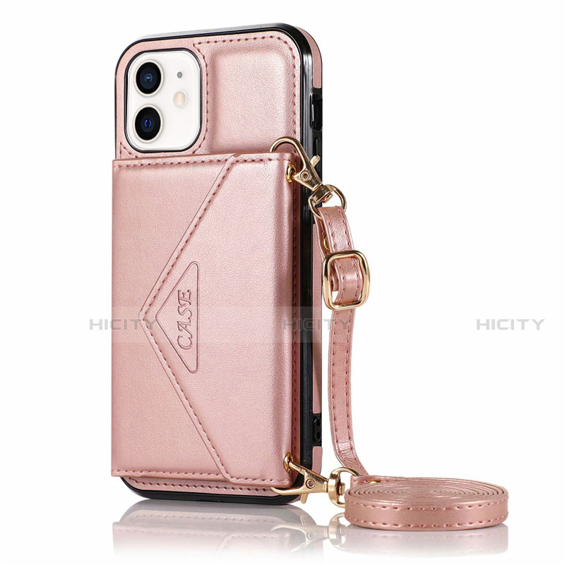 Custodia Portafoglio In Pelle Cover con Supporto N03 per Apple iPhone 12 Oro Rosa