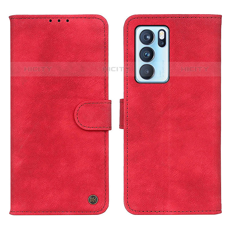 Custodia Portafoglio In Pelle Cover con Supporto N03P per Oppo Reno6 Pro 5G India Rosso