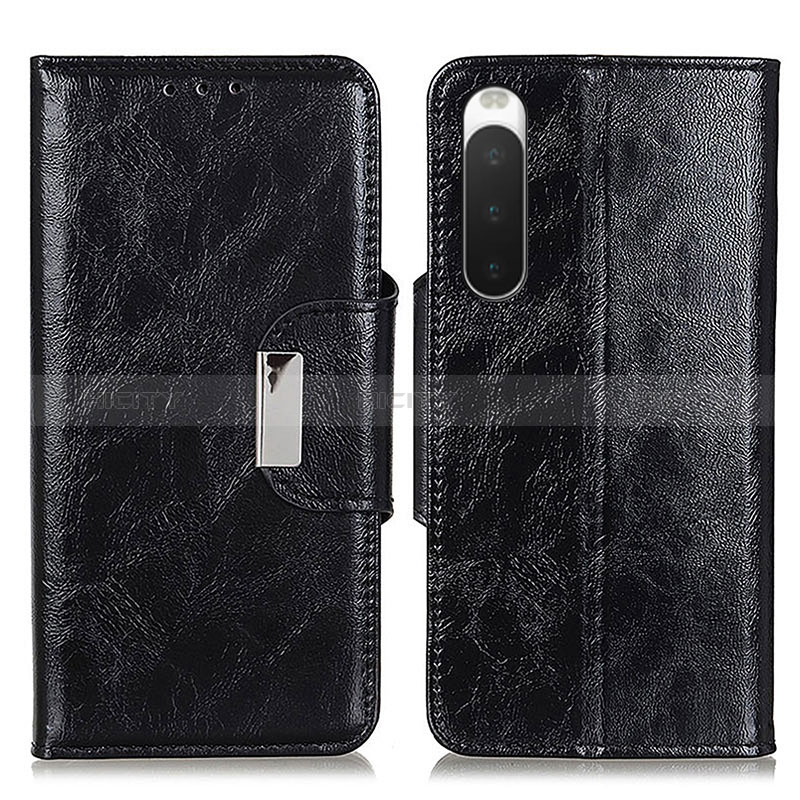 Custodia Portafoglio In Pelle Cover con Supporto N04P per Sony Xperia 10 IV Nero