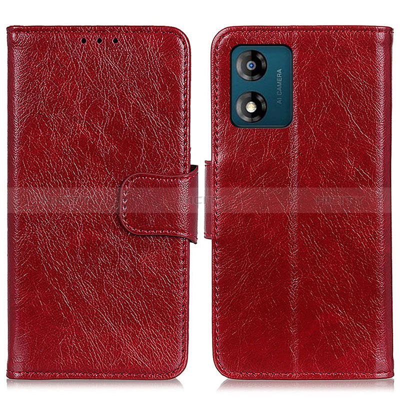 Custodia Portafoglio In Pelle Cover con Supporto N05P per Motorola Moto E13 Rosso