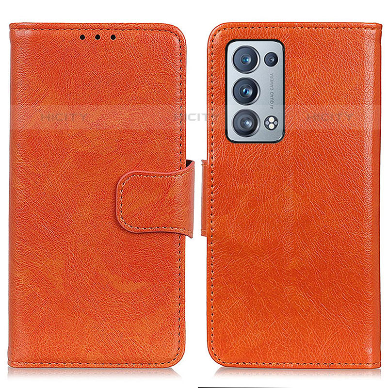 Custodia Portafoglio In Pelle Cover con Supporto N05P per Oppo Reno6 Pro 5G Arancione