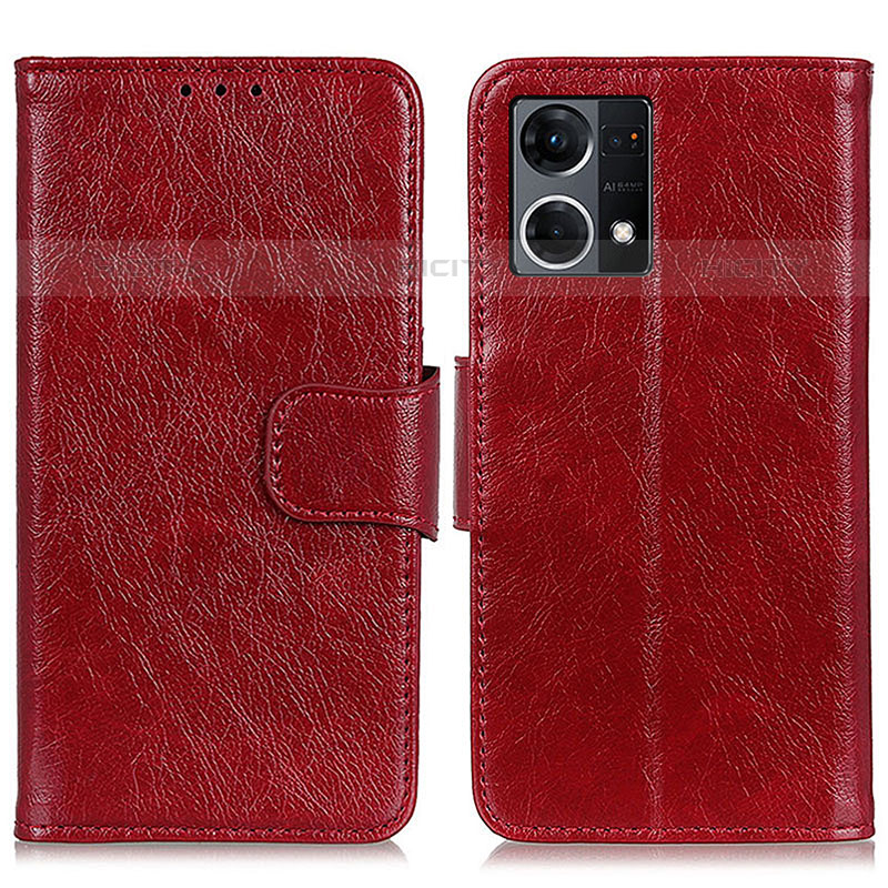 Custodia Portafoglio In Pelle Cover con Supporto N05P per Oppo Reno7 4G Rosso