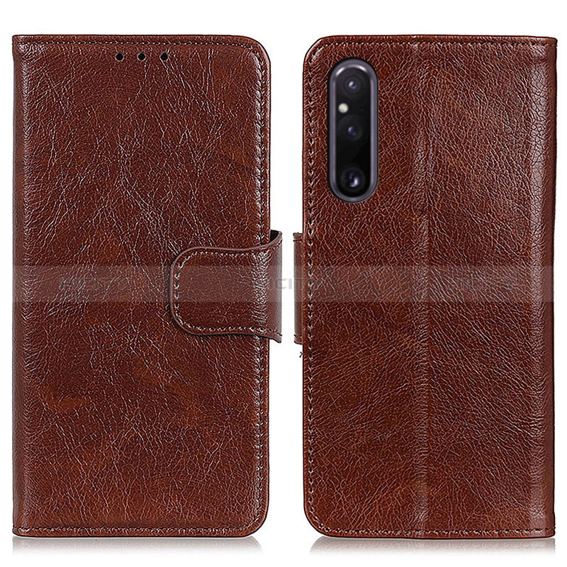 Custodia Portafoglio In Pelle Cover con Supporto N05P per Sony Xperia 1 V Marrone