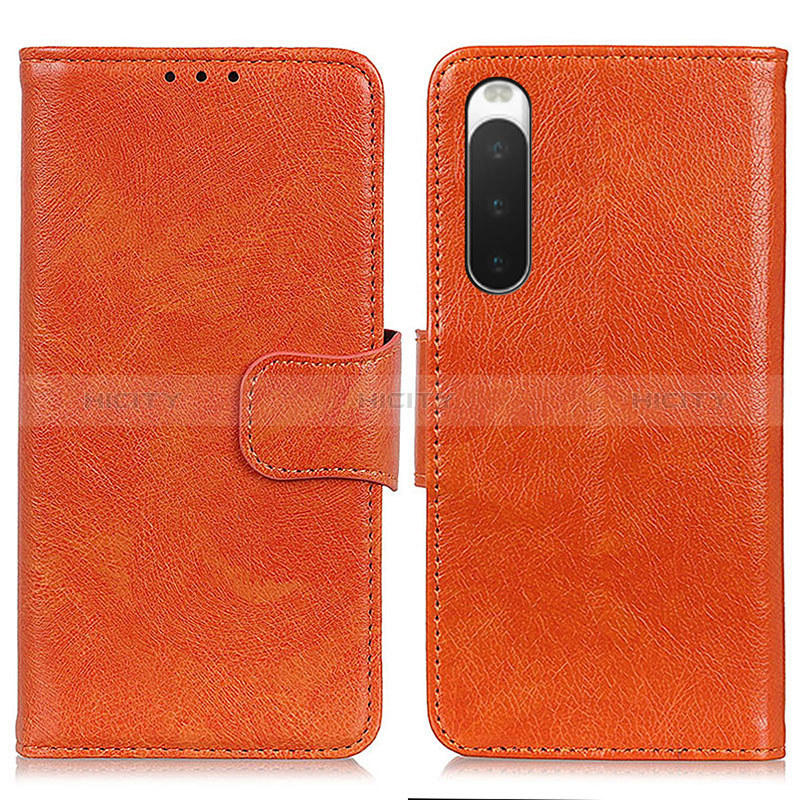 Custodia Portafoglio In Pelle Cover con Supporto N05P per Sony Xperia 10 IV SO-52C Arancione