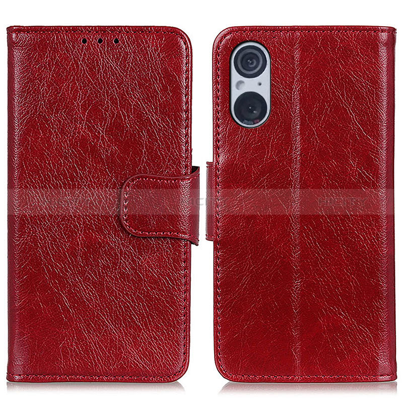 Custodia Portafoglio In Pelle Cover con Supporto N05P per Sony Xperia 5 V Rosso