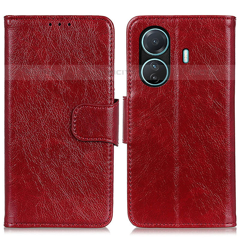 Custodia Portafoglio In Pelle Cover con Supporto N05P per Vivo T1 Pro 5G Rosso