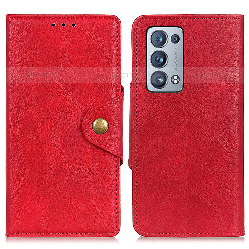 Custodia Portafoglio In Pelle Cover con Supporto N06P per Oppo Reno6 Pro+ Plus 5G Rosso