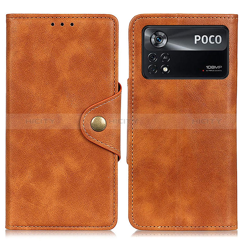 Custodia Portafoglio In Pelle Cover con Supporto N06P per Xiaomi Poco X4 Pro 5G Marrone