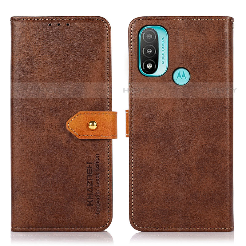 Custodia Portafoglio In Pelle Cover con Supporto N07P per Motorola Moto E30 Marrone