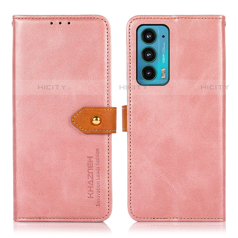 Custodia Portafoglio In Pelle Cover con Supporto N07P per Motorola Moto Edge 20 5G Rosa