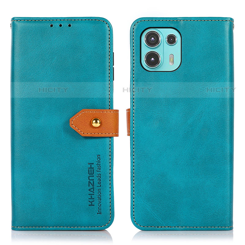 Custodia Portafoglio In Pelle Cover con Supporto N07P per Motorola Moto Edge 20 Lite 5G Ciano