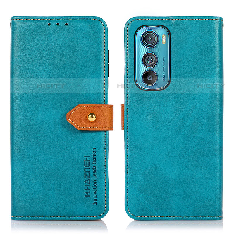 Custodia Portafoglio In Pelle Cover con Supporto N07P per Motorola Moto Edge 30 5G Ciano