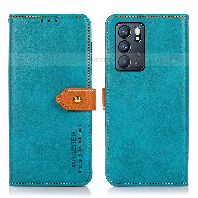 Custodia Portafoglio In Pelle Cover con Supporto N07P per Oppo Reno6 5G Ciano