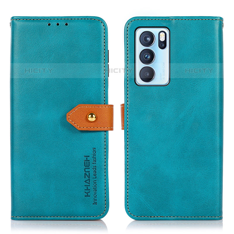 Custodia Portafoglio In Pelle Cover con Supporto N07P per Oppo Reno6 Pro 5G India Ciano