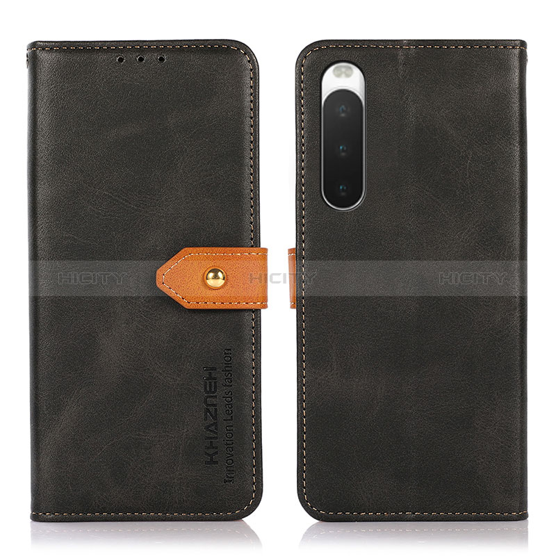 Custodia Portafoglio In Pelle Cover con Supporto N07P per Sony Xperia 10 IV Nero