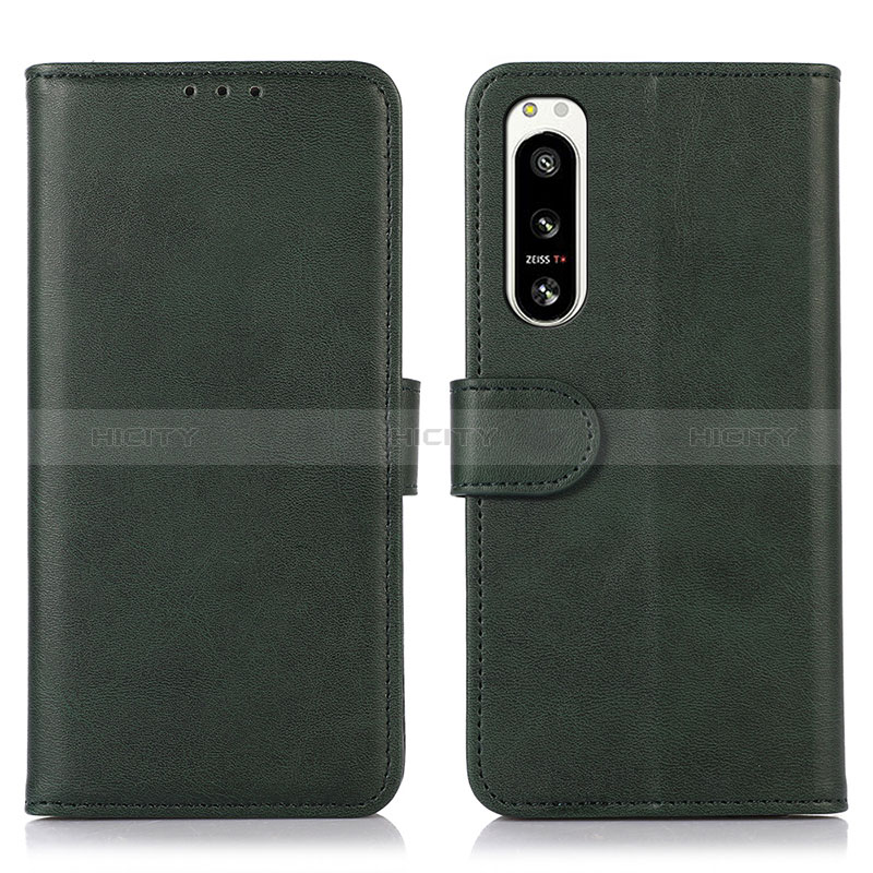 Custodia Portafoglio In Pelle Cover con Supporto N08P per Sony Xperia 5 IV Verde