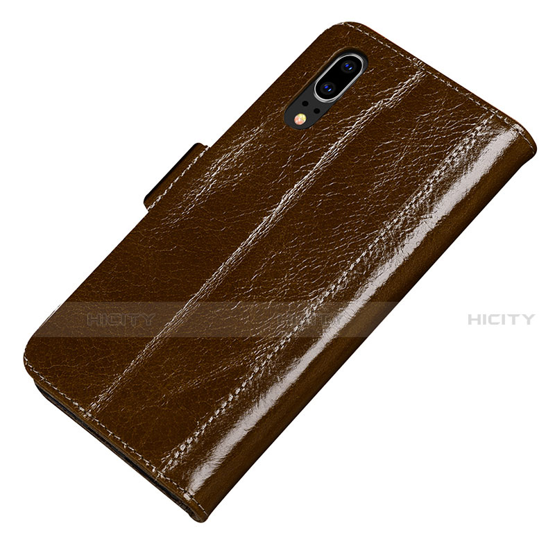 Custodia Portafoglio In Pelle Cover con Supporto P01 per Huawei P20 Marrone