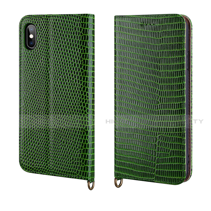 Custodia Portafoglio In Pelle Cover con Supporto P03 per Apple iPhone Xs Verde