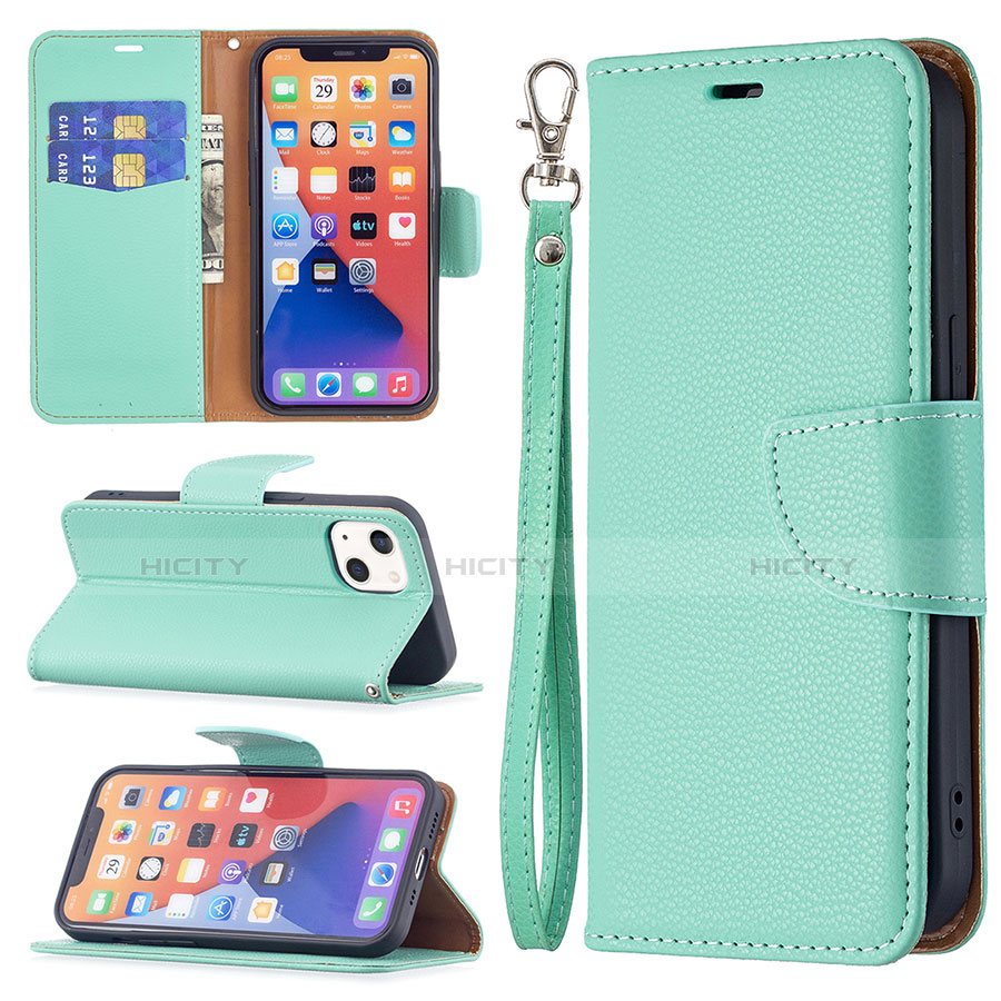 Custodia Portafoglio In Pelle Cover con Supporto per Apple iPhone 13 Ciano