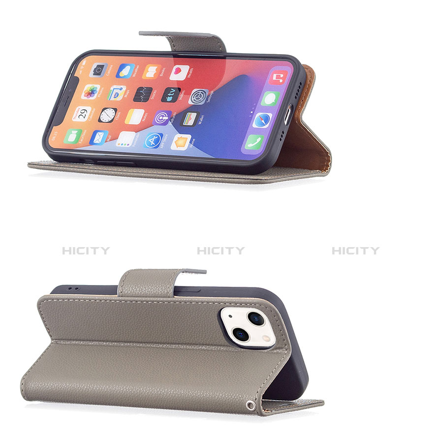 Custodia Portafoglio In Pelle Cover con Supporto per Apple iPhone 13 Grigio