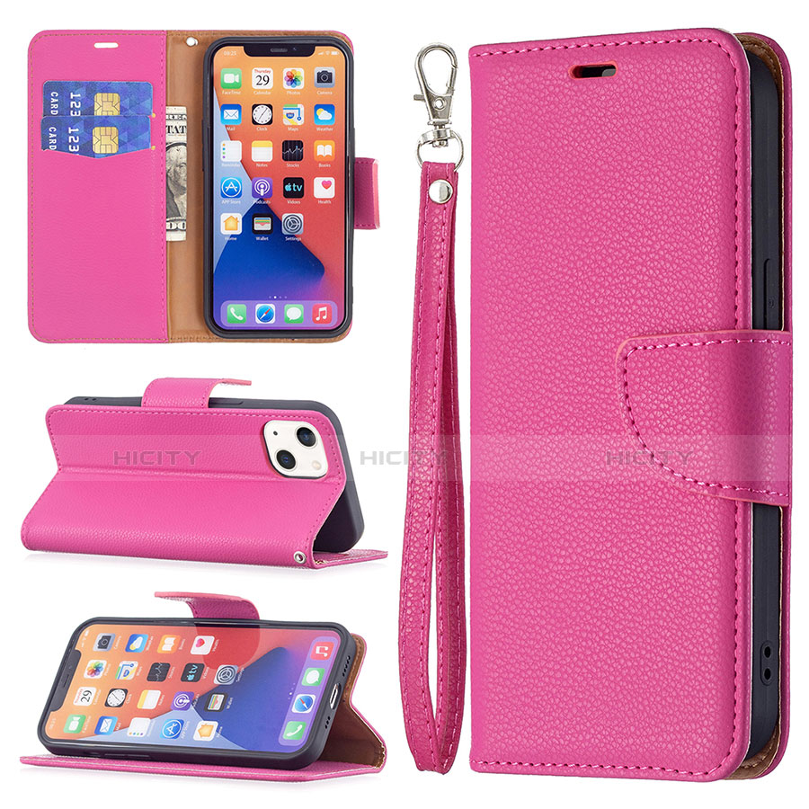 Custodia Portafoglio In Pelle Cover con Supporto per Apple iPhone 13 Mini Rosa Caldo