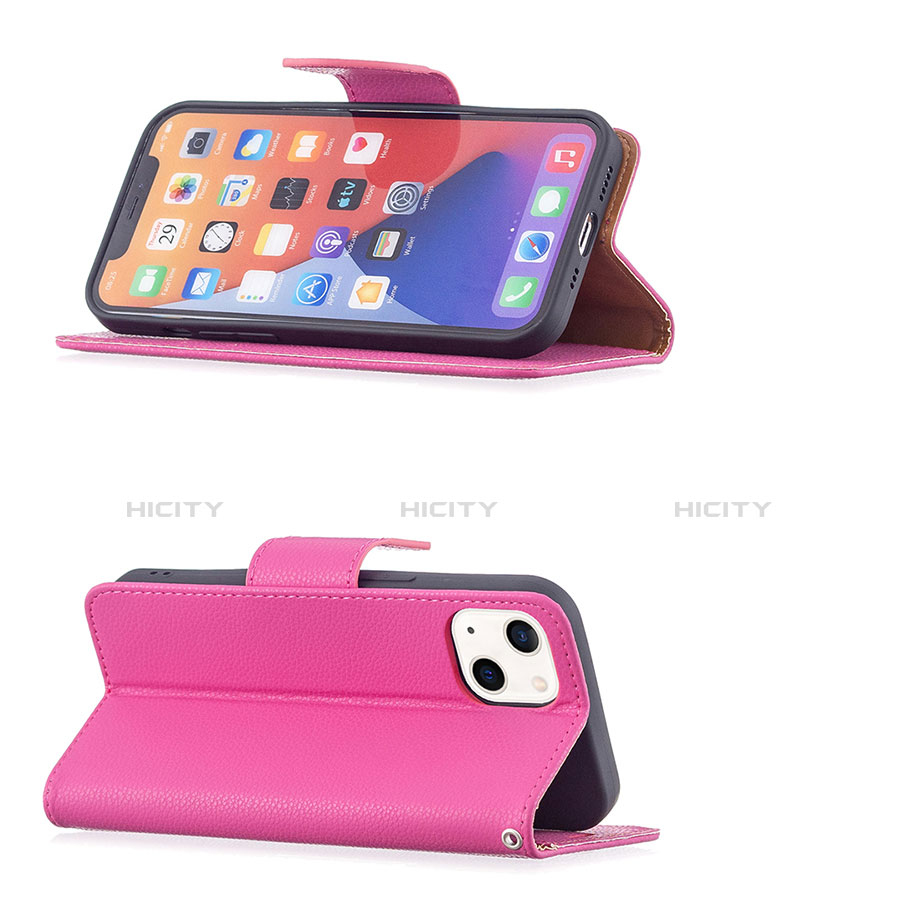 Custodia Portafoglio In Pelle Cover con Supporto per Apple iPhone 13 Mini Rosa Caldo