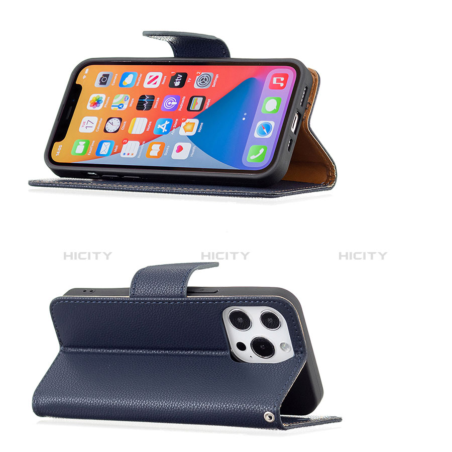 Custodia Portafoglio In Pelle Cover con Supporto per Apple iPhone 13 Pro Max Blu Notte