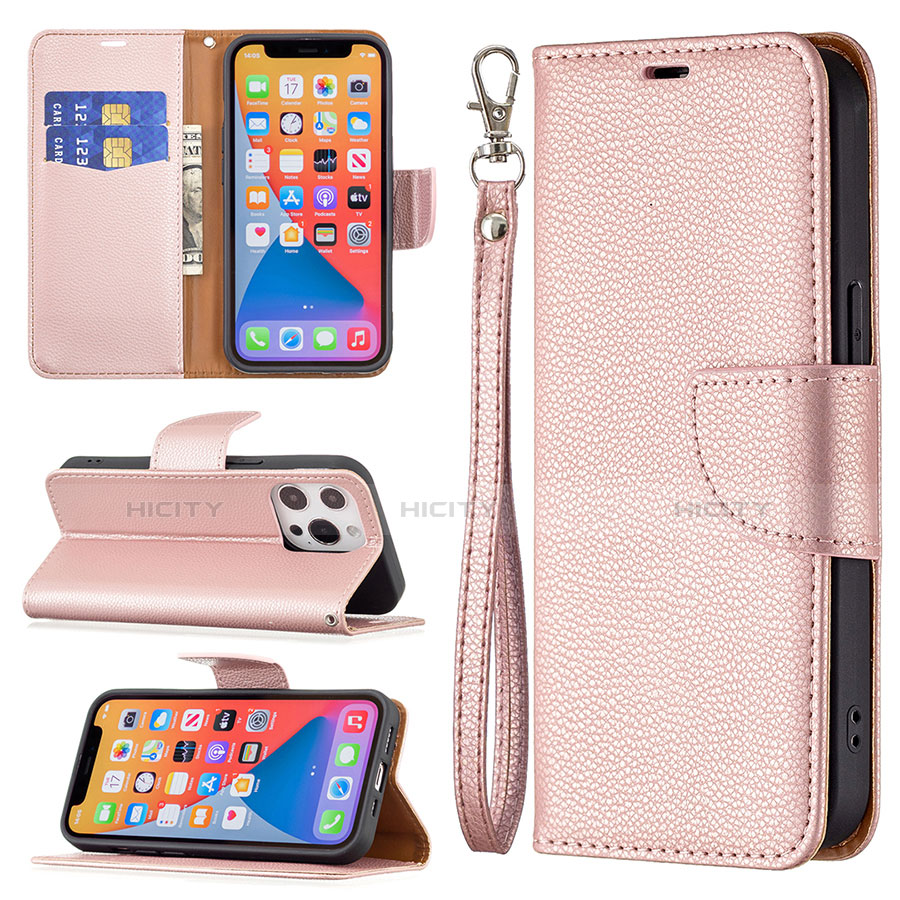 Custodia Portafoglio In Pelle Cover con Supporto per Apple iPhone 13 Pro Max Oro Rosa