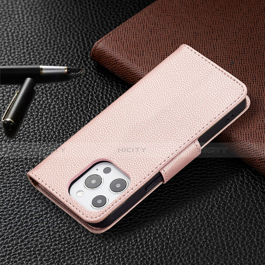 Custodia Portafoglio In Pelle Cover con Supporto per Apple iPhone 13 Pro Max Oro Rosa