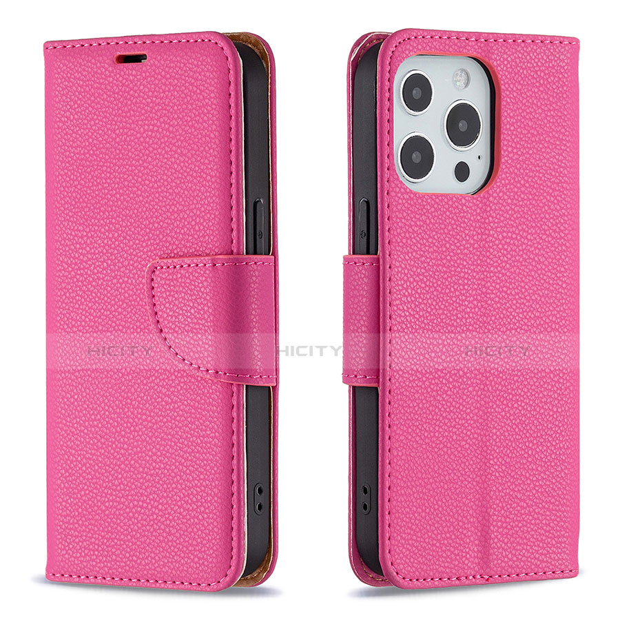 Custodia Portafoglio In Pelle Cover con Supporto per Apple iPhone 13 Pro Rosa Caldo