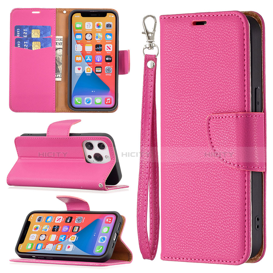 Custodia Portafoglio In Pelle Cover con Supporto per Apple iPhone 13 Pro Rosa Caldo