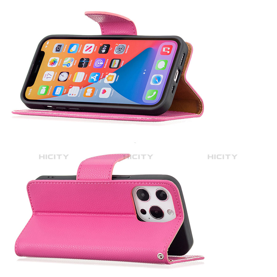 Custodia Portafoglio In Pelle Cover con Supporto per Apple iPhone 13 Pro Rosa Caldo